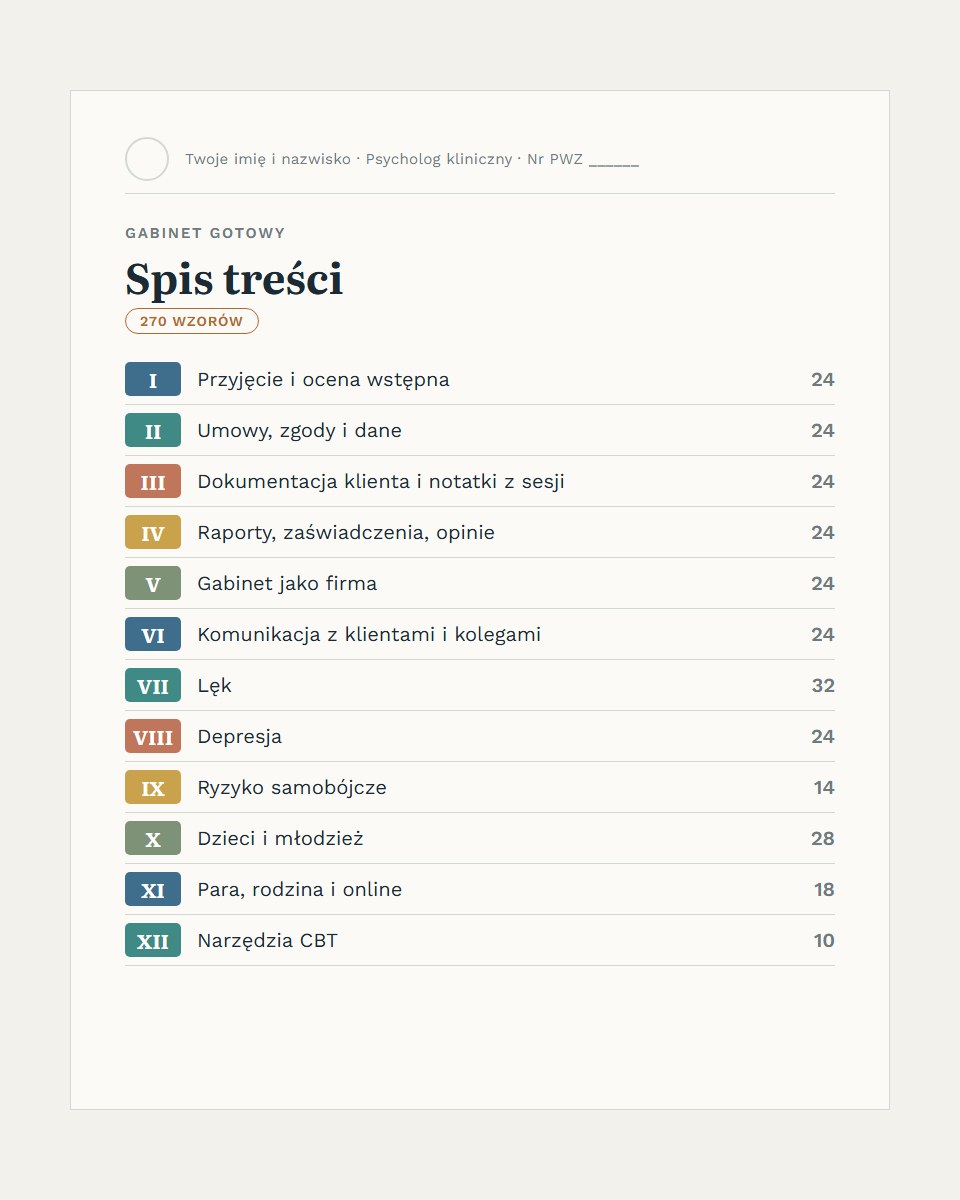 Spis treści: 12 kategorii