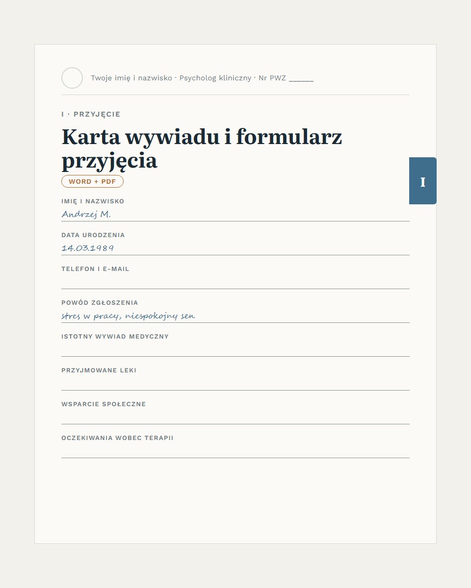 Karta przyjęcia i wywiadu